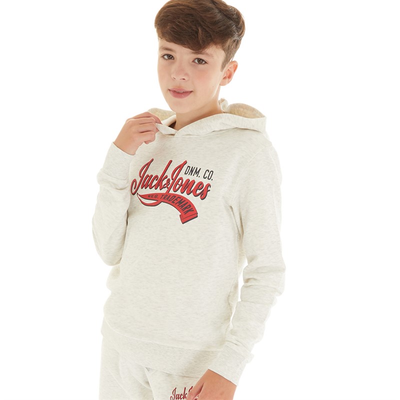 JACK AND JONES Boys Logo Sweat Hoodie White Melange