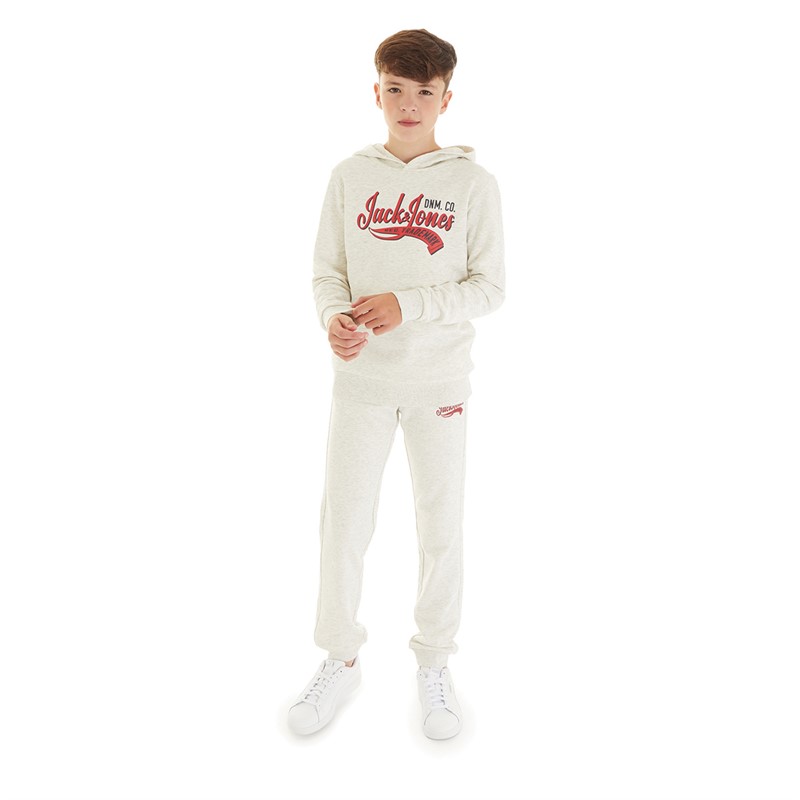 JACK & JONES Boys Logo Sweat Hoodie White Melange