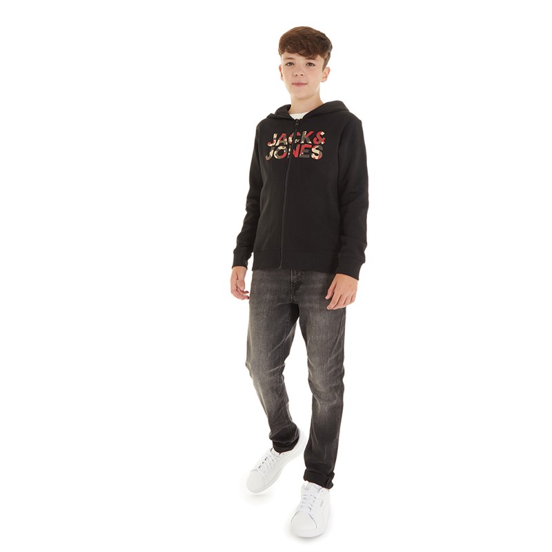 JACK & JONES Boys James Sweat Zip Hoodie Black