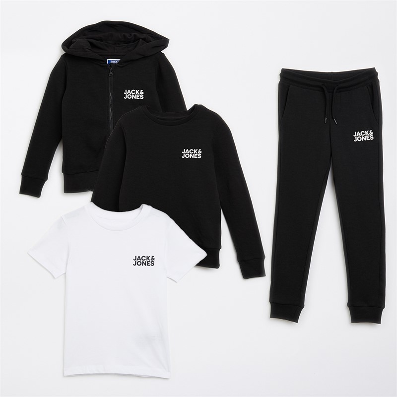 JACK AND JONES Boys Basic Hoodie Sweatshirt T-Shirt And Joggers Set Black