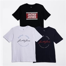 JACK AND JONES Drejepak T-shirts Blå/Sort/Hvid