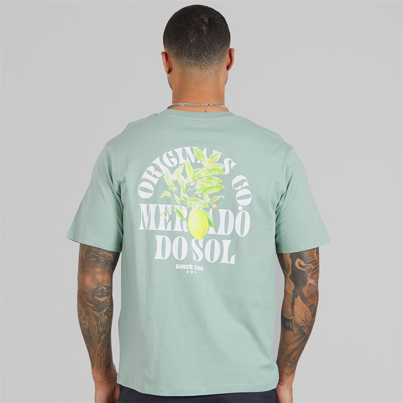 JACK & JONES Mens Mykonos Back T-Shirt Gray Mist