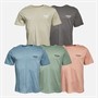 JACK & JONES T-Shirts Herren Jeff Orion Fünfer Pack Mondlicht/Burgfels/Bergquelle/Korallen Mandel/Eisberg Grün