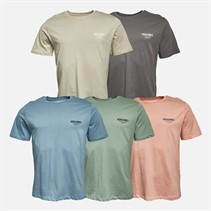 JACK & JONES Mens Jeff Orion Five Pack T-Shirts Moonbeam/Castlerock/Mountain Spring/Coral Almond/Iceberg Green