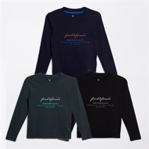 JACK AND JONES Boys Great Logo Three Pack Long Sleeve T-Shirts Magical Forest