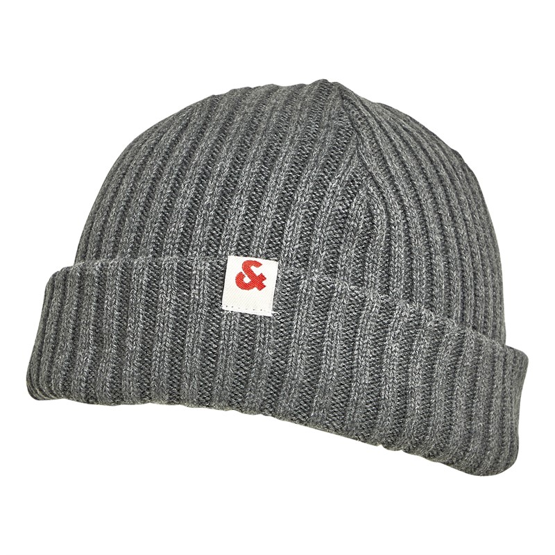 Buy JACK AND JONES Mens Short Knit Beanie Grey Melange