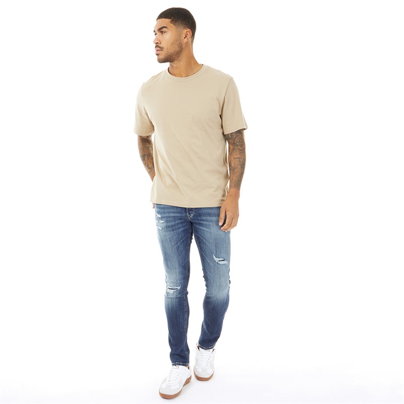 JACK AND JONES Mens Glenn Blair 475 Slim Fit Jeans Blue Denim