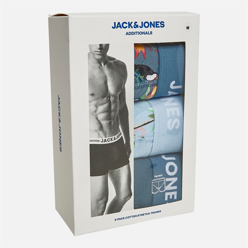 JACK & JONES Shorts Homme à fleurs et oiseaux, lot de 3, Bleu chambray/Oceanview/Oceanview