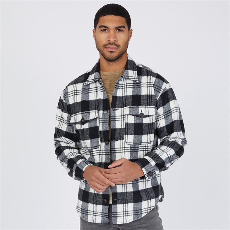 JACK AND JONES Mens Check Overshirt Black/White