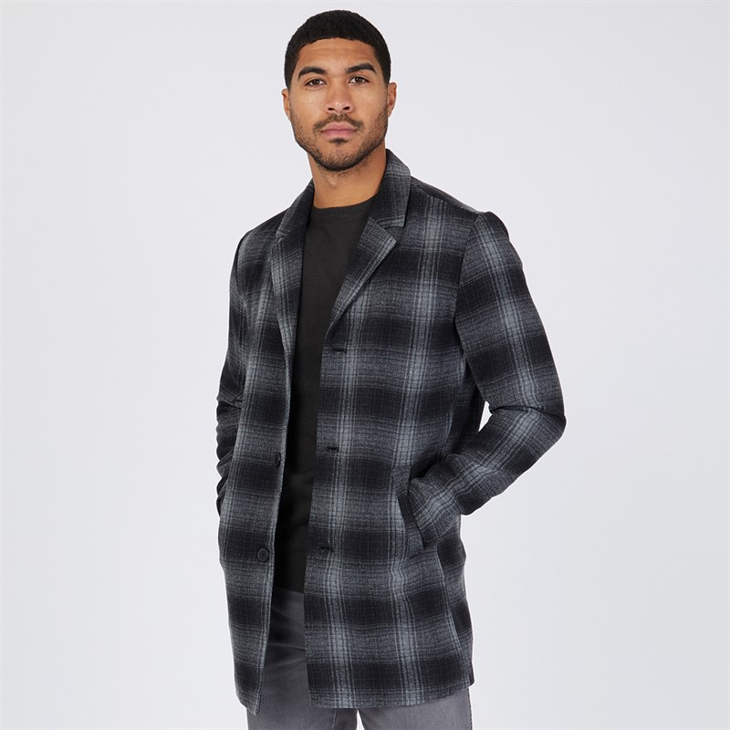 JACK AND JONES Mens Faux Wool Overcoat Black