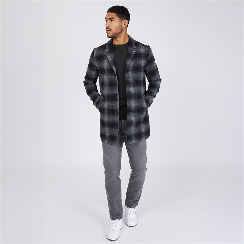 JACK AND JONES Mens Faux Wool Overcoat Black