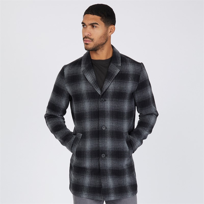 JACK AND JONES Mens Faux Wool Overcoat Black