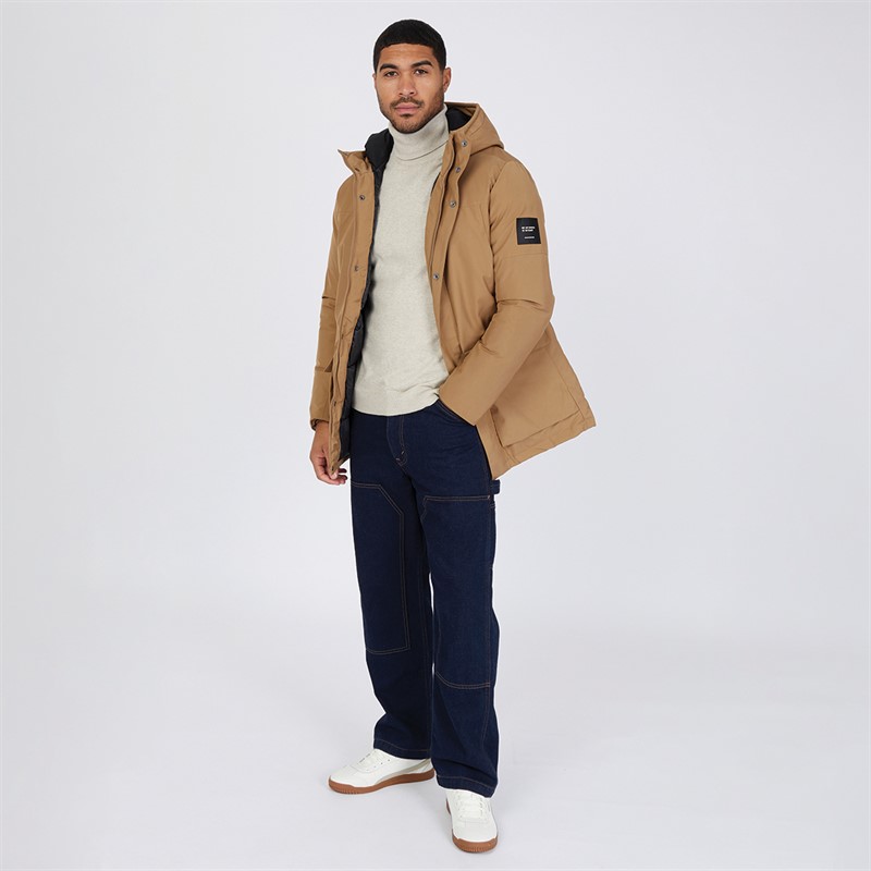 JACK AND JONES Mens Rain Repellent Parka Camel