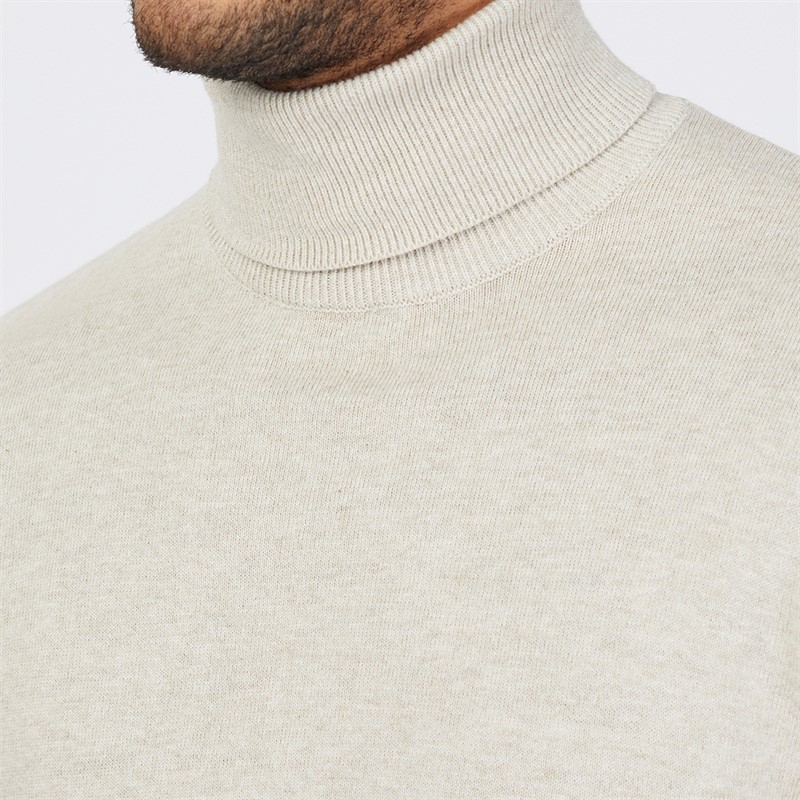 JACK AND JONES Mens Roll Neck Jumper Beige