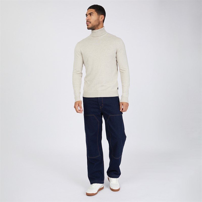 JACK AND JONES Mens Roll Neck Jumper Beige
