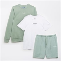 JACK & JONES Boys Vesterbr Sweatshirt T-Shirt And Shorts Co-Ord Set Iceberg Green