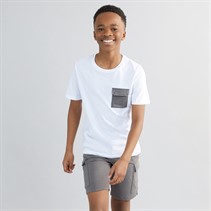 JACK & JONES Boys Pocket T-Shirt And Shorts Co-Ord Set White/Grey Marl