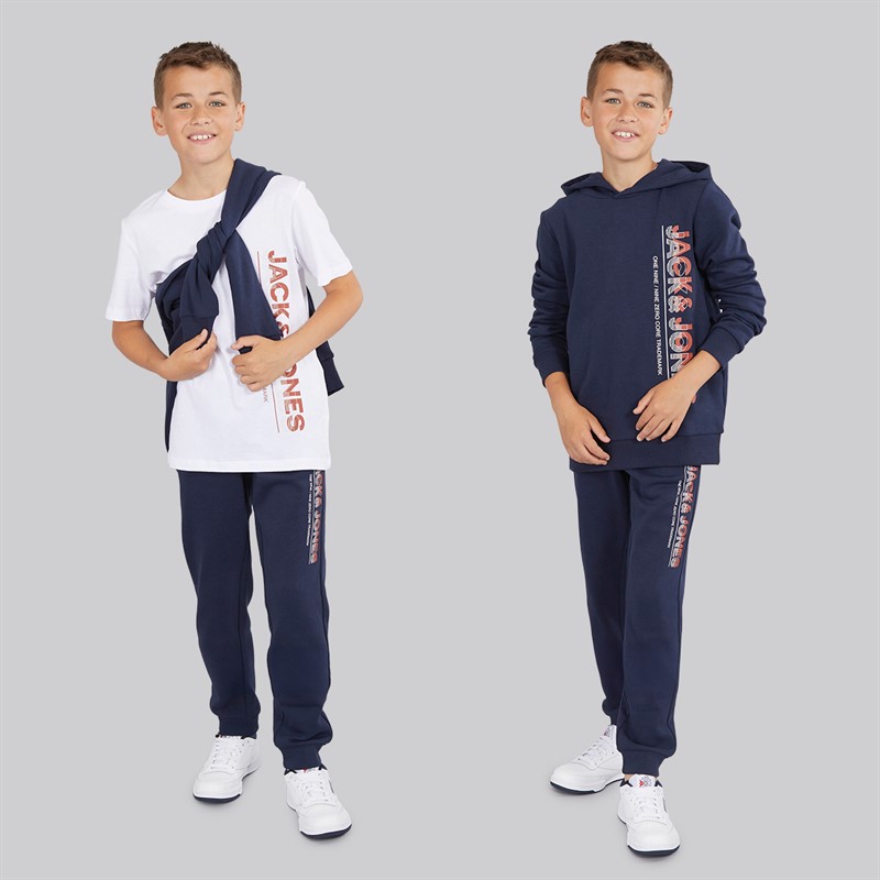 JACK & JONES Boys Structure Three Pack Hoodie T-Shirt And Joggers Co-Ord Set Navy Blazer
