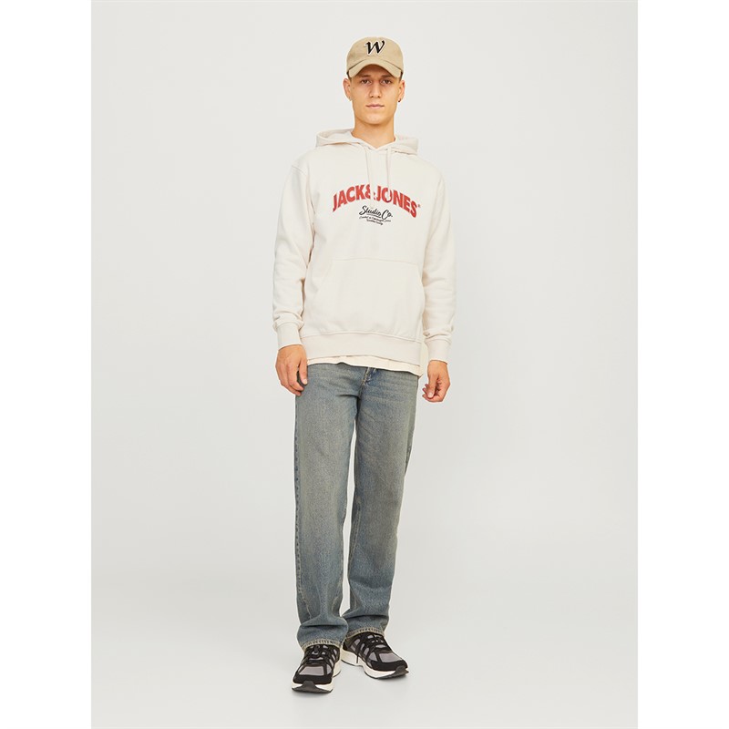 JACK & JONES Mens Bronx Arch Hoodie Antique White