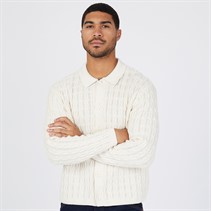 JACK AND JONES Mens Winter Cable Knit Polo Sea Salt