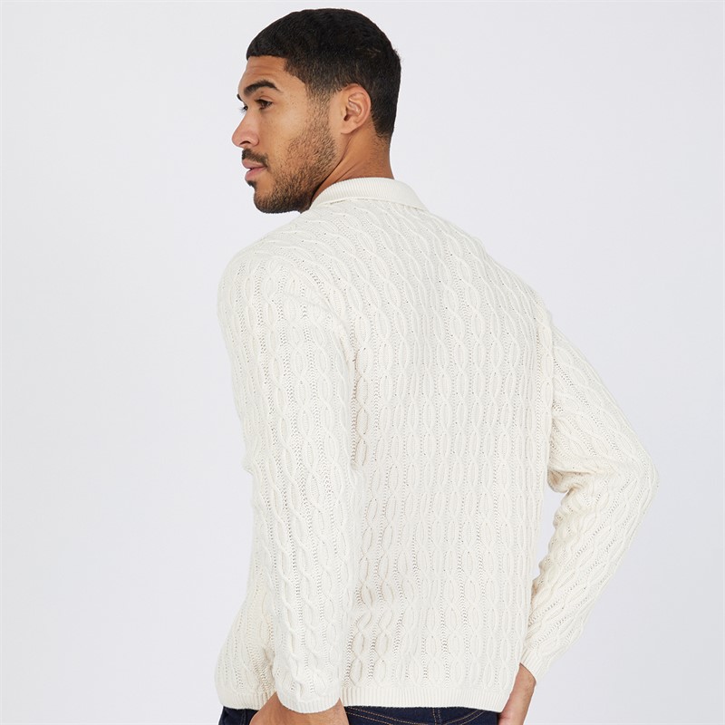 JACK & JONES Mens Winter Cable Knit Polo Sea Salt