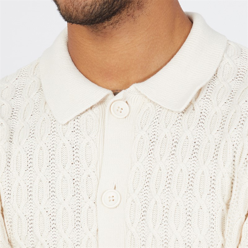 JACK & JONES Mens Winter Cable Knit Polo Sea Salt