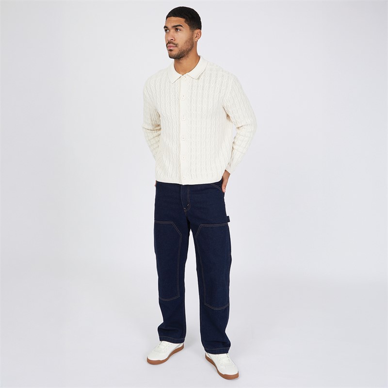 JACK & JONES Mens Winter Cable Knit Polo Sea Salt