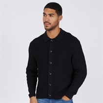 JACK & JONES Mens Winter Cable Knit Polo Black