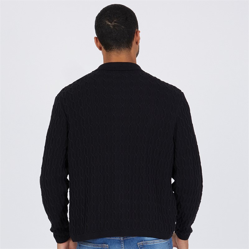 JACK & JONES Mens Winter Cable Knit Polo Black