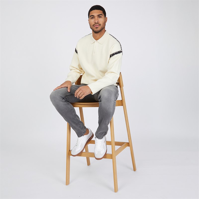 JACK & JONES Mens Austin Knitted Polo Sea Salt