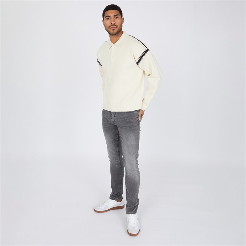 JACK AND JONES Mens Austin Knitted Polo Sea Salt