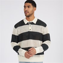 JACK & JONES Mens Winter Knitted Structured Polo Buttercream Stripes Forest River