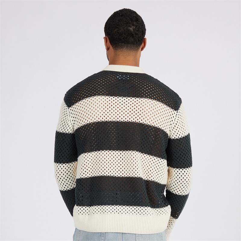 JACK & JONES Mens Winter Knitted Structured Polo Buttercream Stripes Forest River