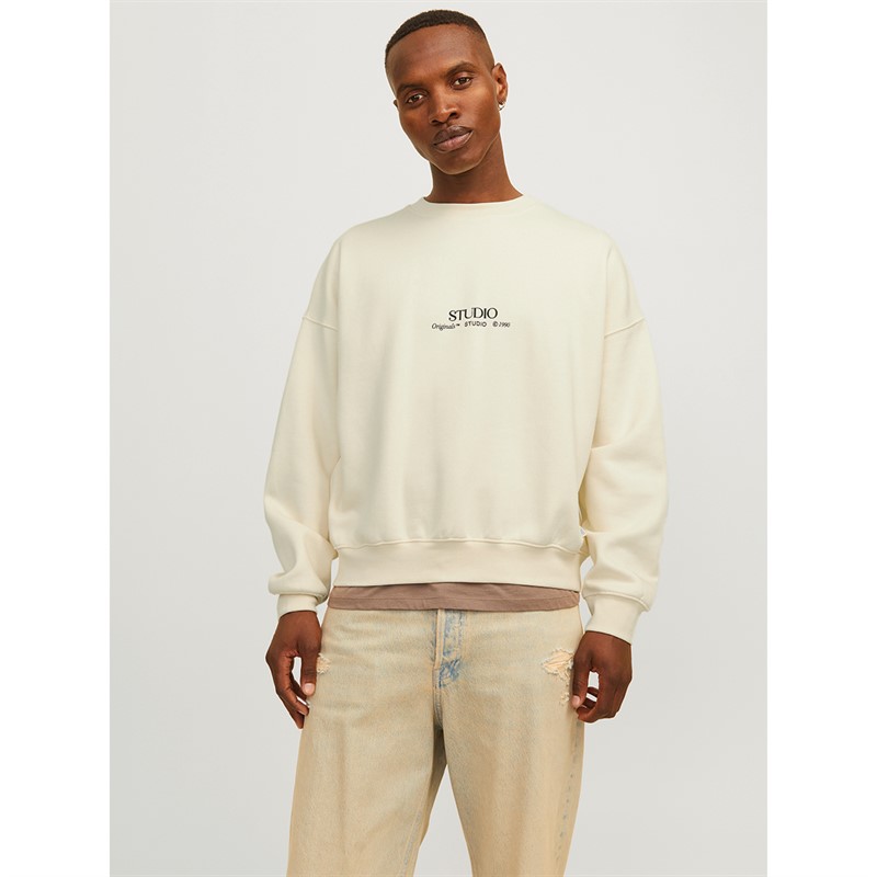 JACK & JONES Mens Brooklyn Graphic Sweatshirt Antique White