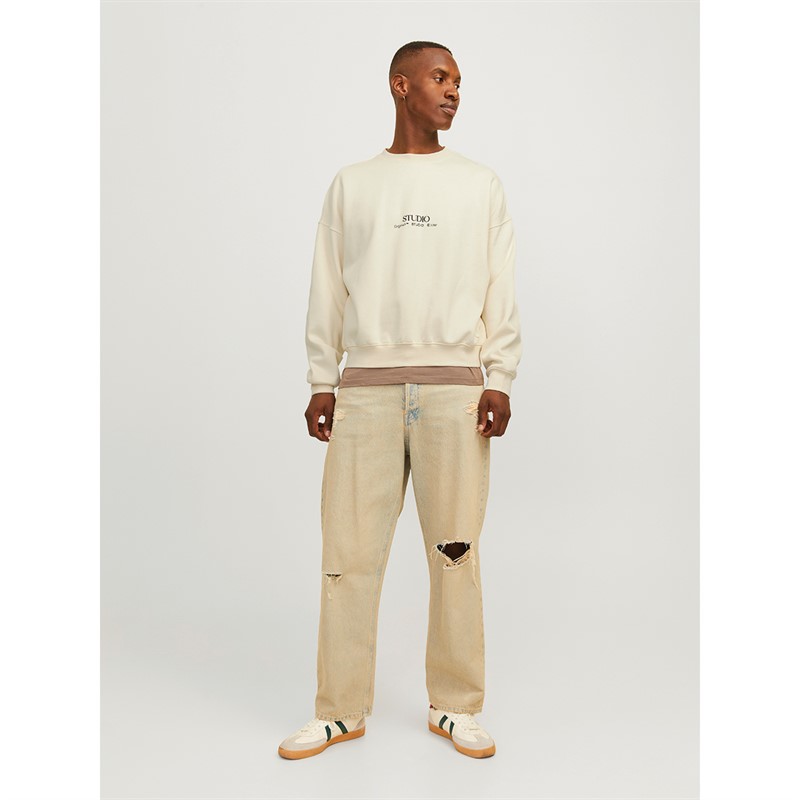 JACK & JONES Mens Brooklyn Graphic Sweatshirt Antique White