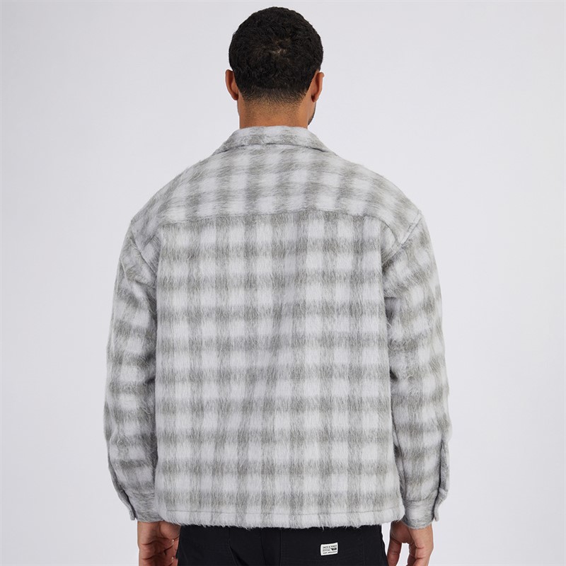 JACK & JONES Mens Reflex Hairy Overshirt Gray Flannel