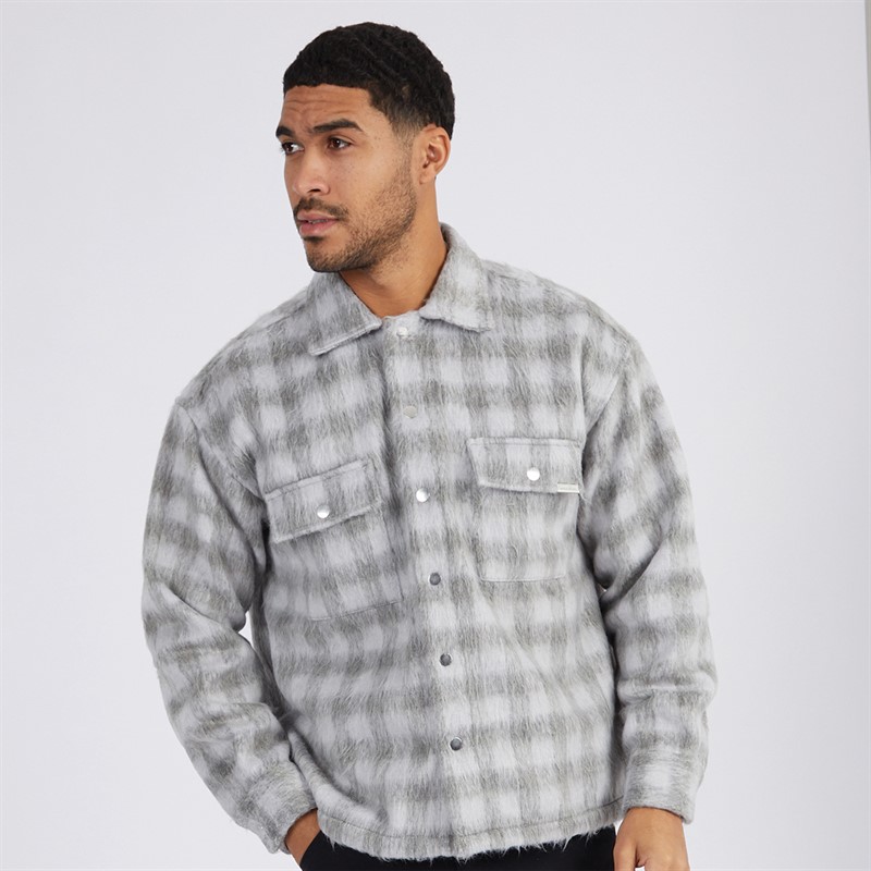 JACK & JONES Mens Reflex Hairy Overshirt Gray Flannel