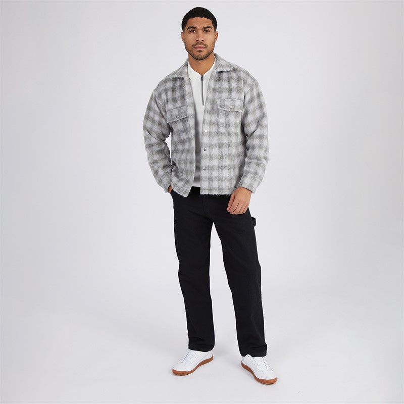 JACK & JONES Mens Reflex Hairy Overshirt Gray Flannel