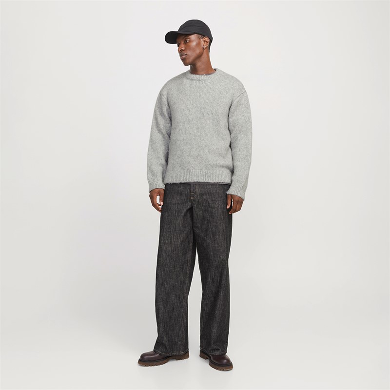 JACK & JONES Mens Reflex Fuzzy Jumper Light Grey Melange