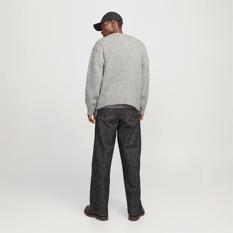 JACK & JONES Mens Reflex Fuzzy Jumper Light Grey Melange