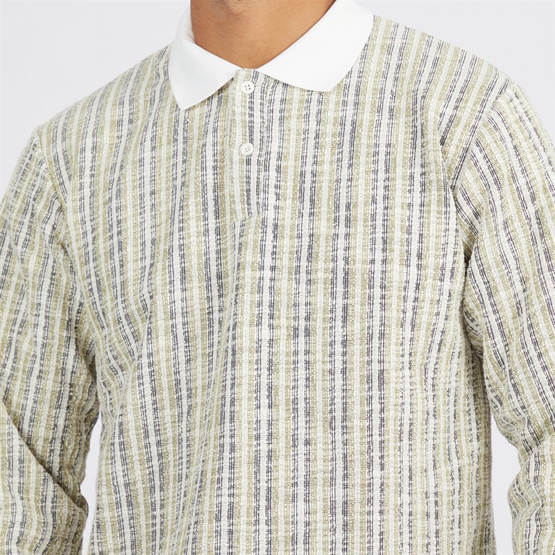 JACK & JONES Mens Winter Stripe Polo Antique White