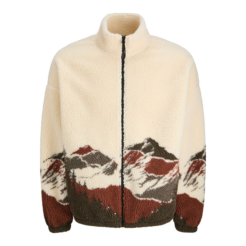 JACK AND JONES Mens Mountain Teddy Zip Jacket Ecru