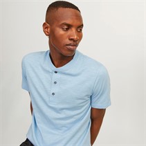 JACK AND JONES Mens Blunixs Henley T-Shirt Cerulean