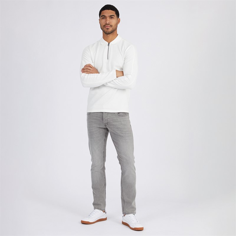 JACK & JONES Mens Blutyrell Long Sleeve Henley Zip Polo Cloud Dancer