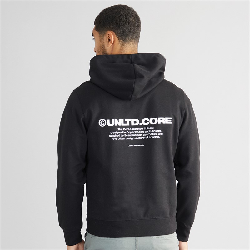 JACK & JONES Mens Aero Print Hoodie Black