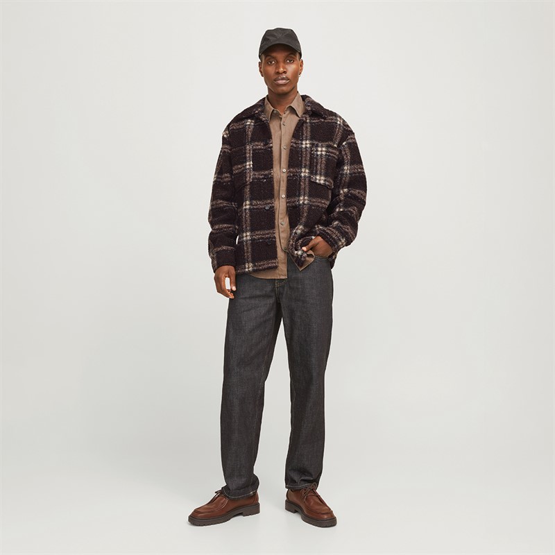 JACK & JONES Mens Newton Teddy Overshirt Chocolate Torte