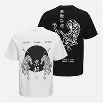JACK & JONES Mens Relaxed Fit Back Print Two Pack T-Shirts Black/White