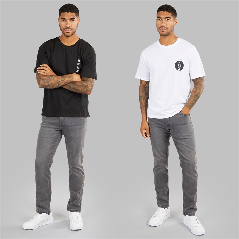 JACK & JONES Mens Relaxed Fit Back Print Two Pack T-Shirts Black/White
