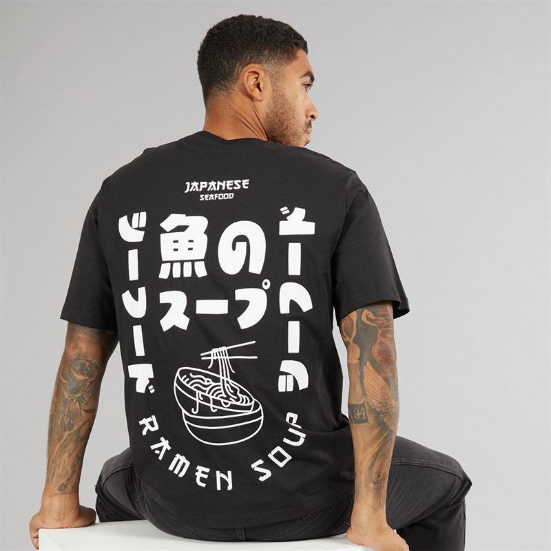 JACK & JONES Mens Relaxed Fit Back Print Two Pack T-Shirts Black/White