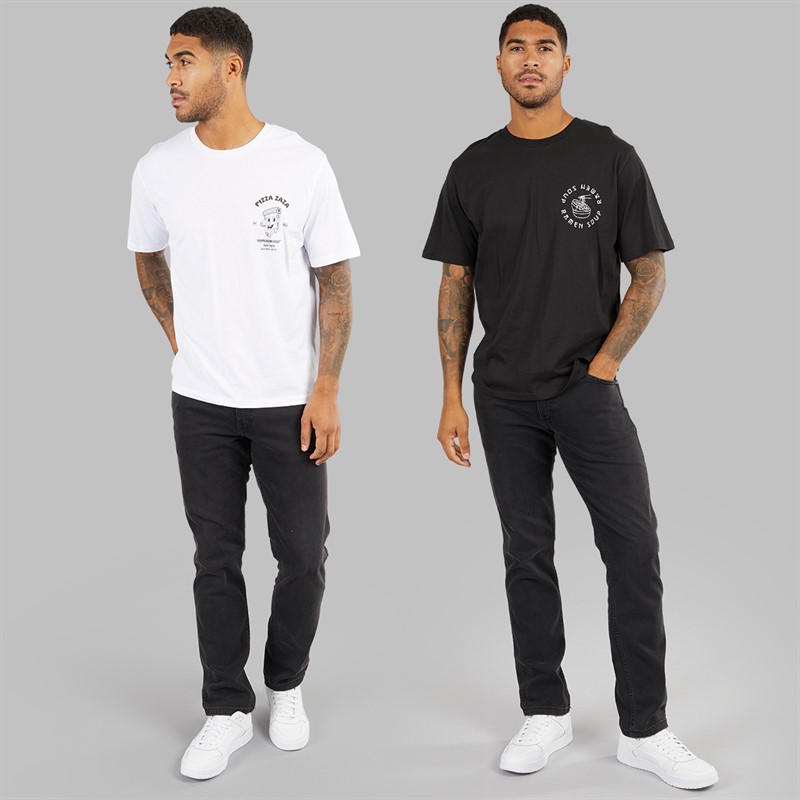 JACK & JONES Mens Relaxed Fit Back Print Two Pack T-Shirts Black/White